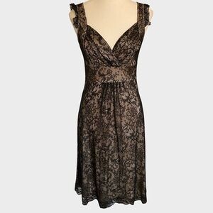 Suzy Shier Black Lace Nude Lined Sleeveless Party Dress- Sz-S